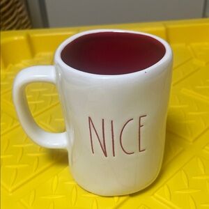 White and Red Mug with 'NICE' Text